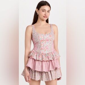 LoveShackFancy Pink Floral Mini Dress